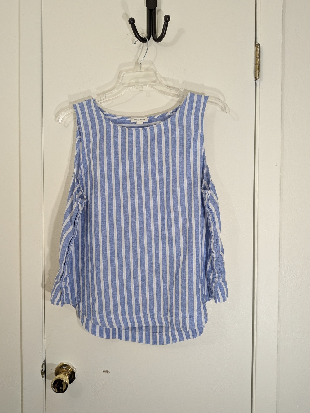 Linen Blue & White Striped Boho Tank Top